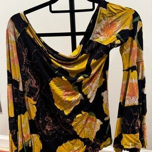 We The Free Black and Yellow Floral Blouse